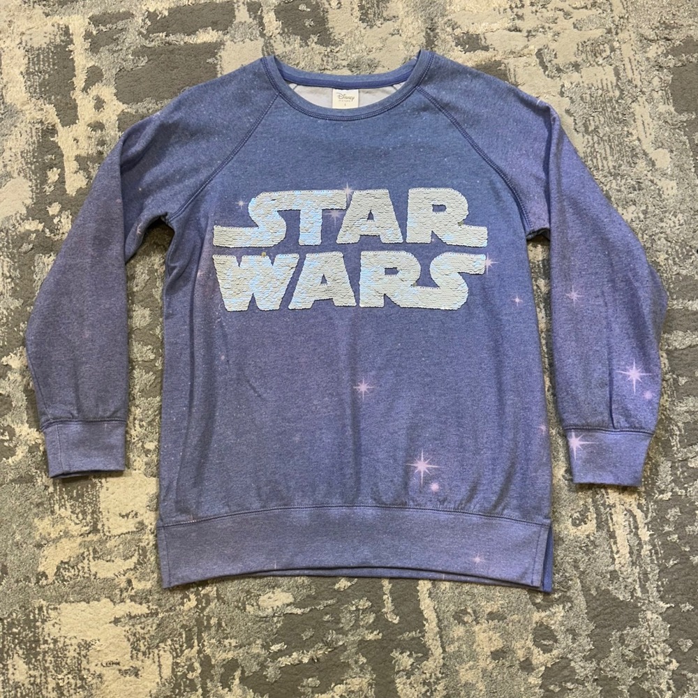 Disney Star Wars Sweatshirt Flip Sequin Galaxy Small Blue Crewneck Pullover